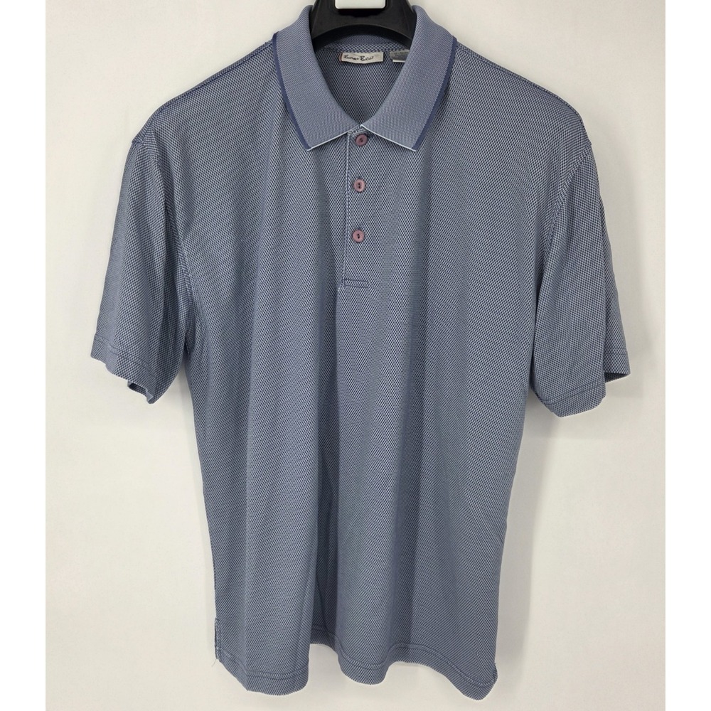 Burma Bibas Polo Shirt Men's Size Medium Blue Geometric All Over Print
